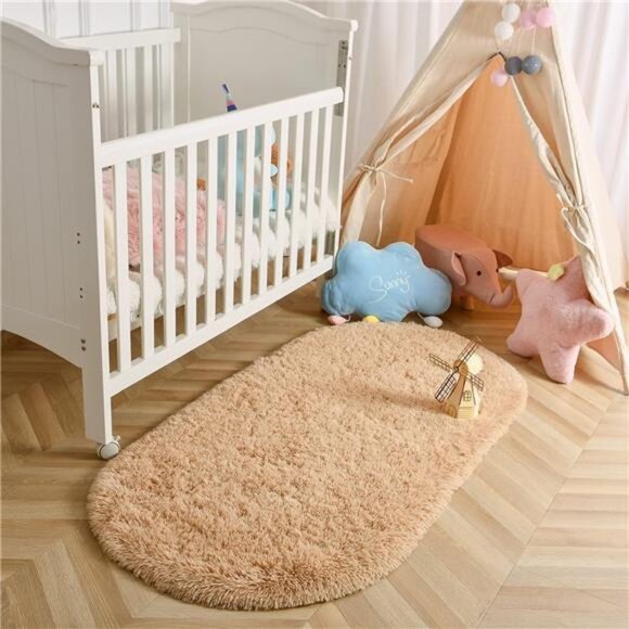 Fluffy Beige Bedroom Rug 2.6 x5.3 Feet,haggy Area Rugs for Bedroom Bedside Girls - Picture 4 of 8